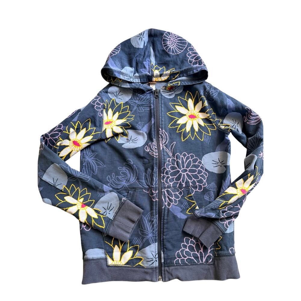 Tea Collection Blue Floral French Terry Zip Hoodie Youth 12